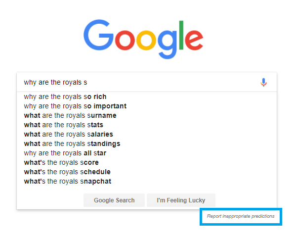 google autocomplete report inappropriate
